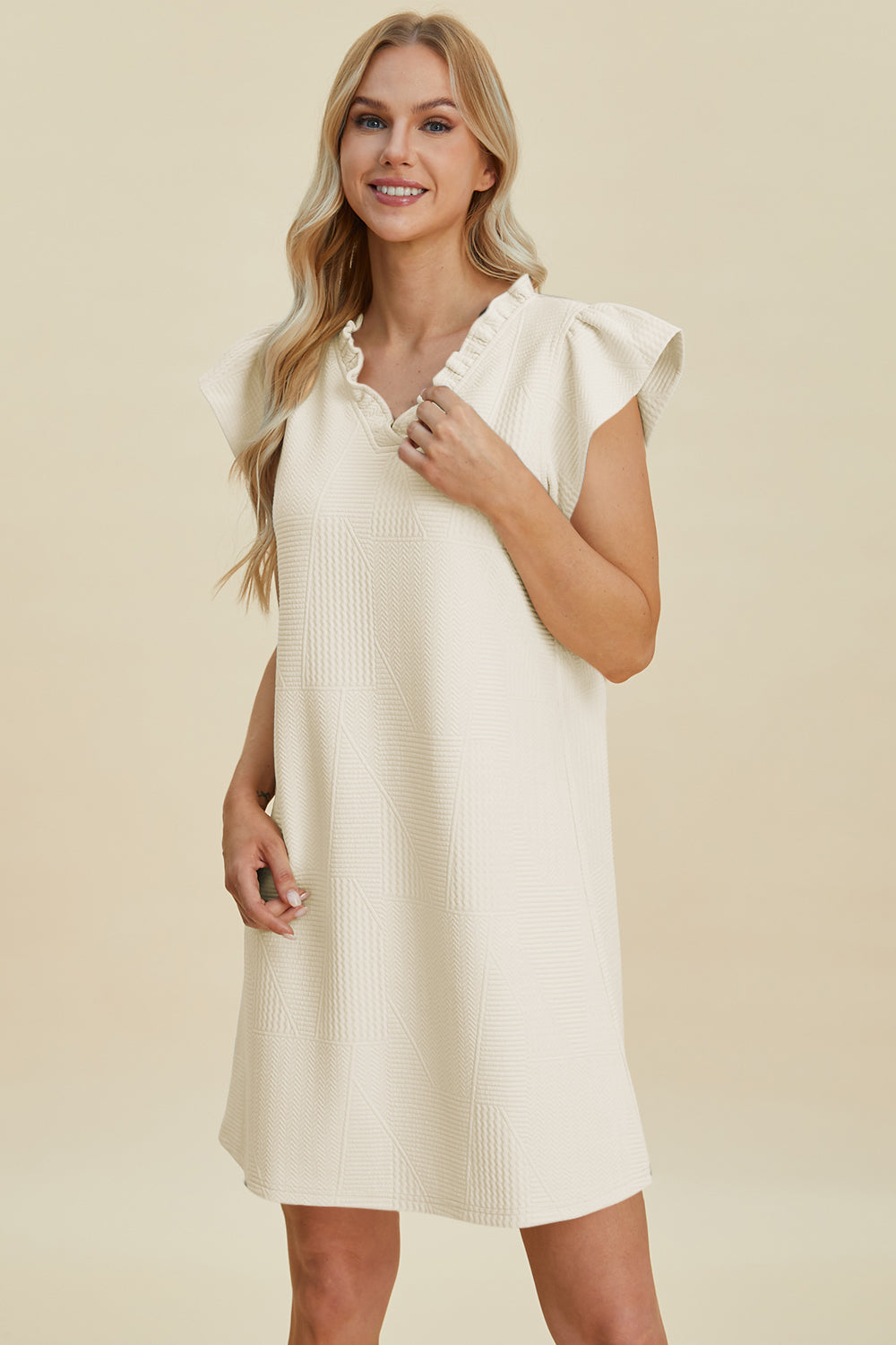 Double Take Full Size Ruffled V-Neck Cap Sleeve Dress - Vitalis Collection