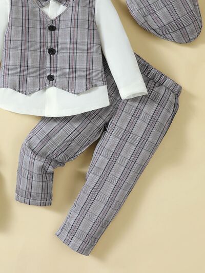 Hat, Long Sleeve Shirt, Plaid Vest and Pants 4-Piece Set - Vitalis Collection