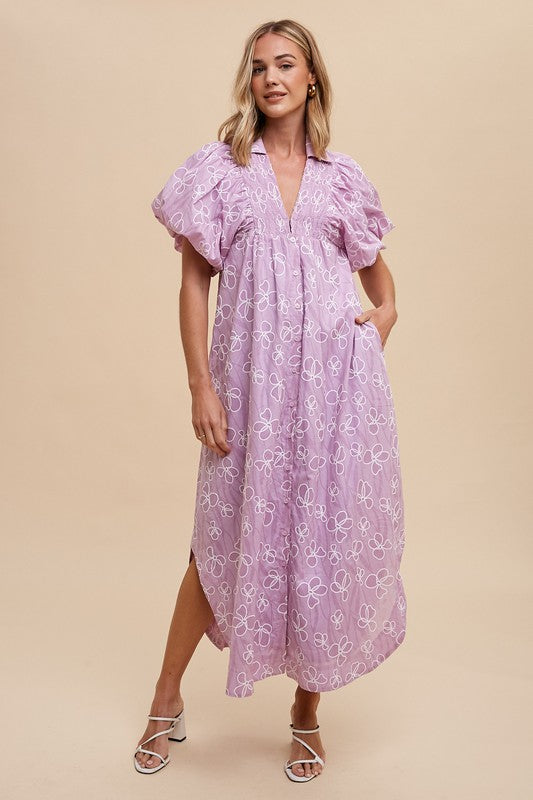 Floral Smock Detail Puff Sleeve Dress - Vitalis Collection