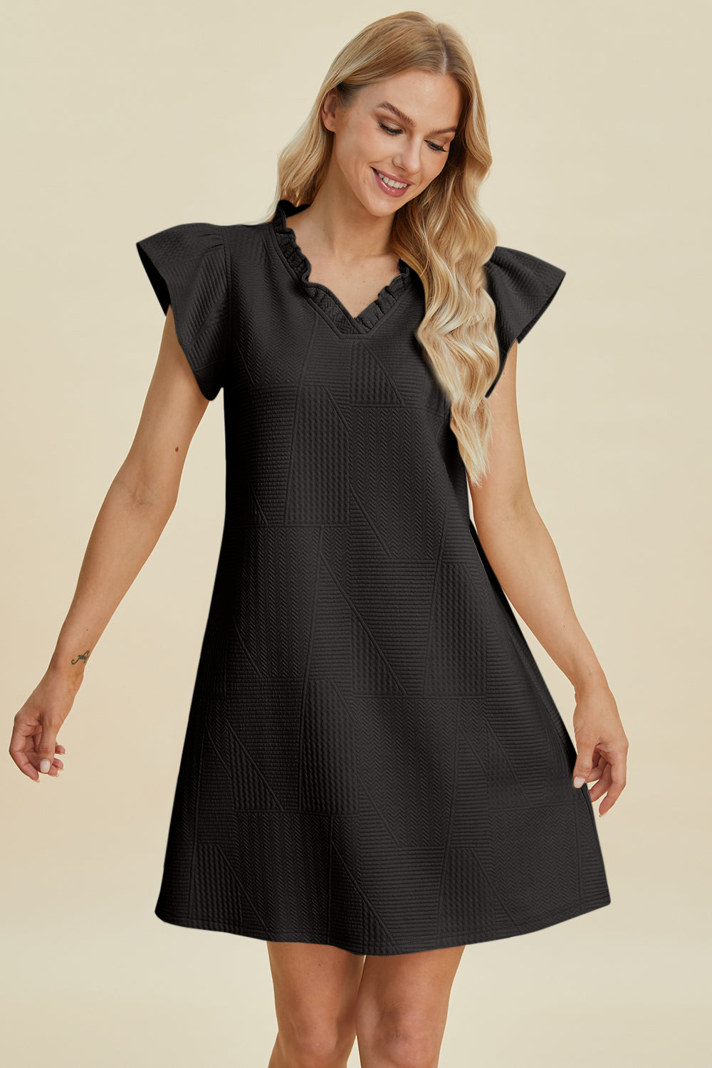 Double Take Full Size Ruffled V-Neck Cap Sleeve Dress - Vitalis Collection
