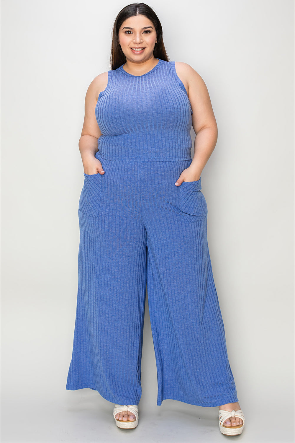 Basic Bae Full Size Ribbed Tank and Wide Leg Pants Set - Vitalis Collection