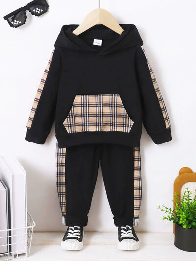 Plaid Long Sleeve Hoodie and Pants Set - Vitalis Collection