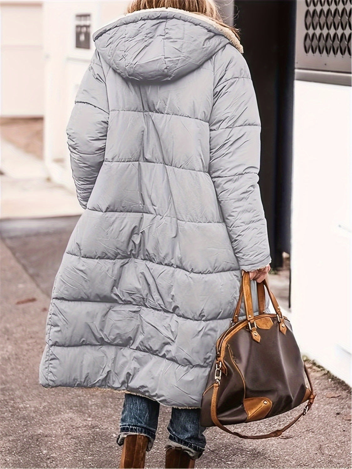 Full Size Zip Up Sherpa Hooded Coat - Vitalis Collection