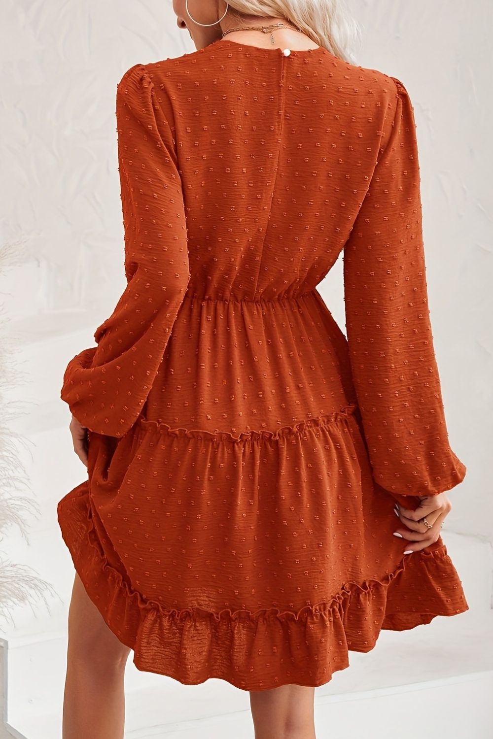 Lace Detail Swiss Dot Round Neck Mini Dress - Vitalis Collection