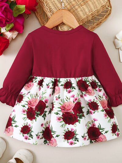 Frill Floral Round Neck Flounce Sleeve Dress - Vitalis Collection