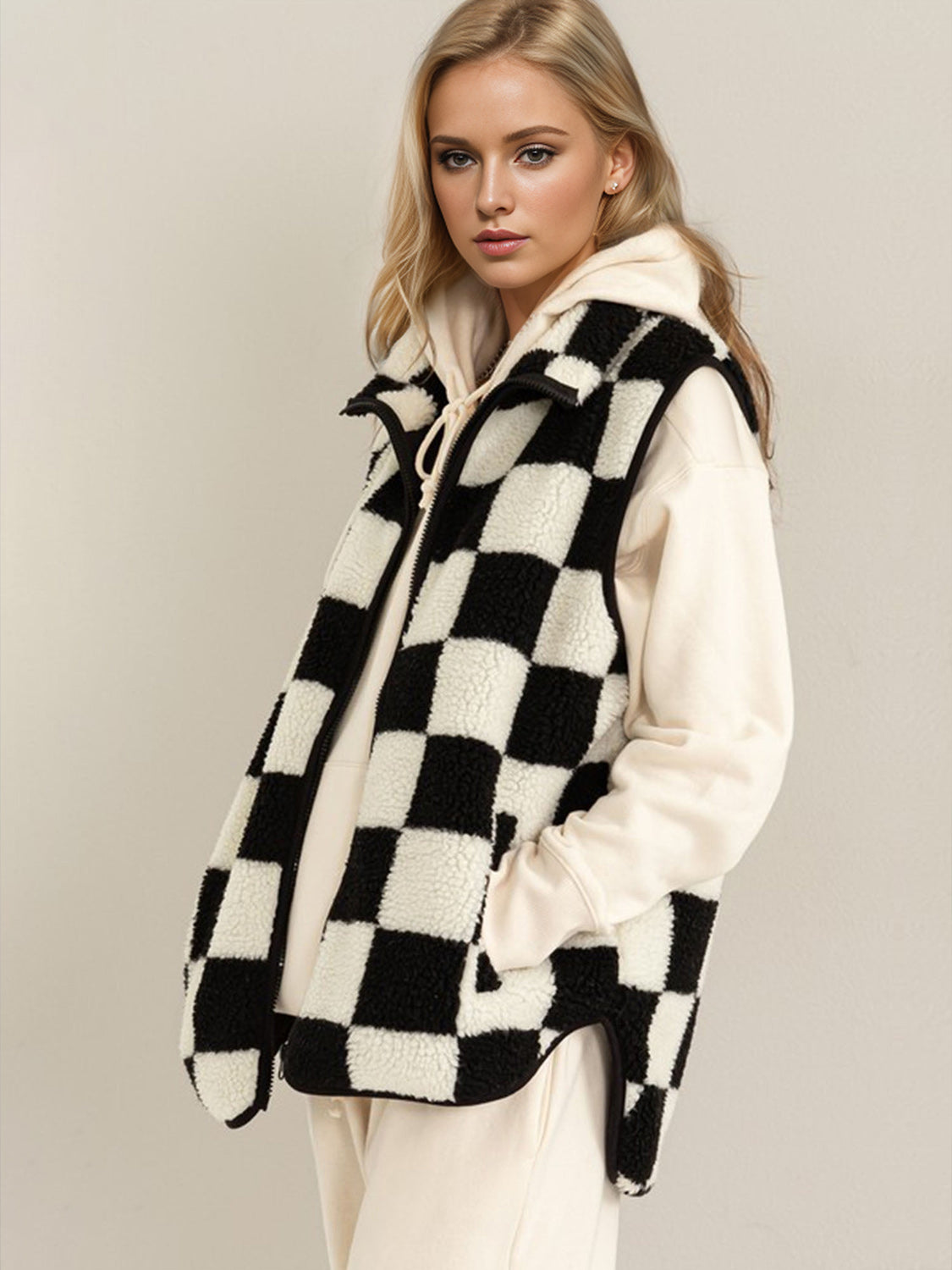 Double Take Full Size Zip Up Checkered Vest Cost - Vitalis Collection