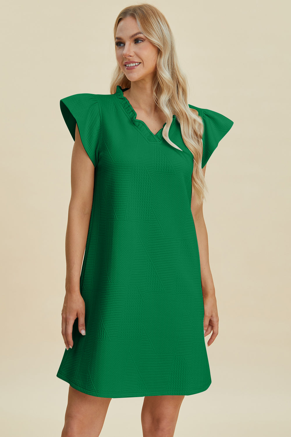 Double Take Full Size Ruffled V-Neck Cap Sleeve Dress - Vitalis Collection