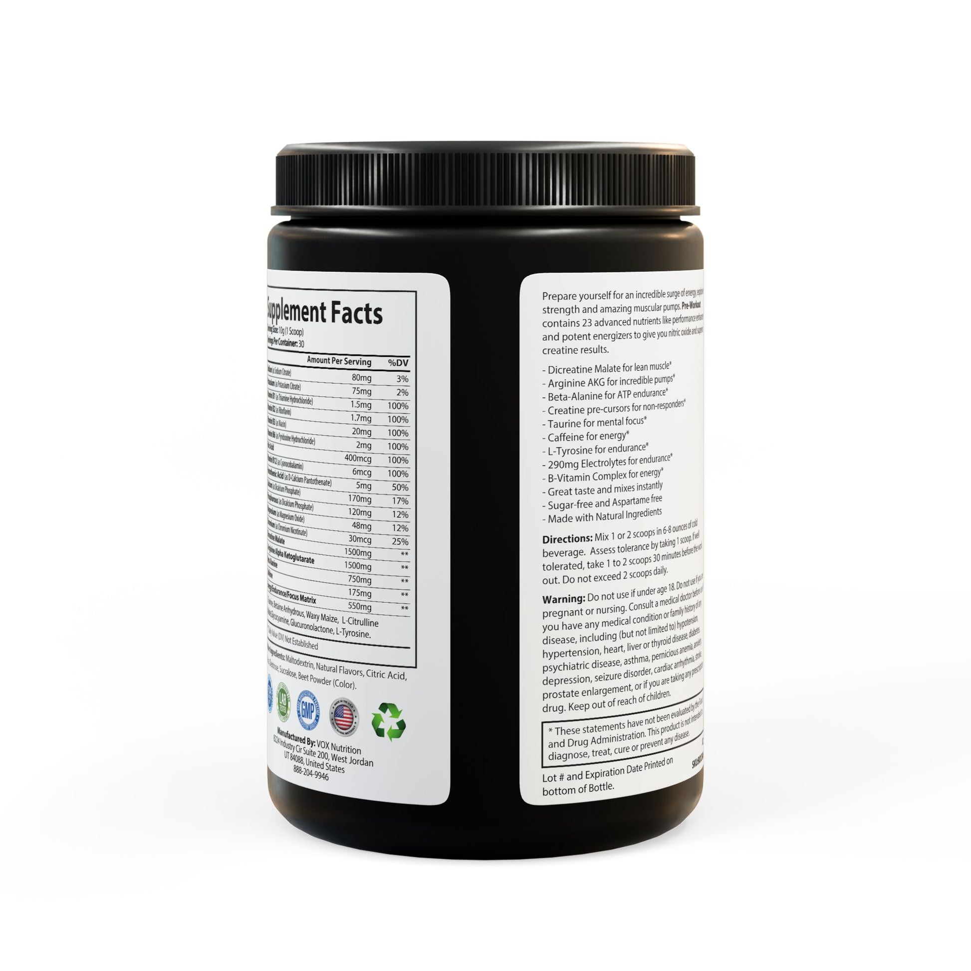 Pre-Workout Supplement, Watermelon (300g, 10.58oz) - Vitalis Collection