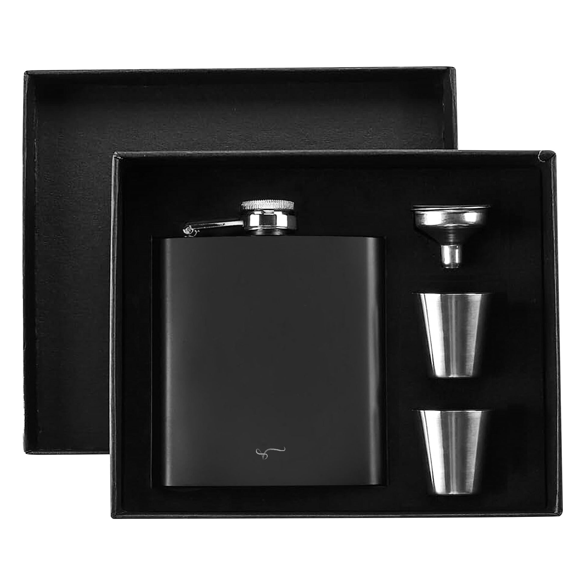 Hip Flask Set 7oz Black Stainless Steel with A Gift Box - Vitalis Collection