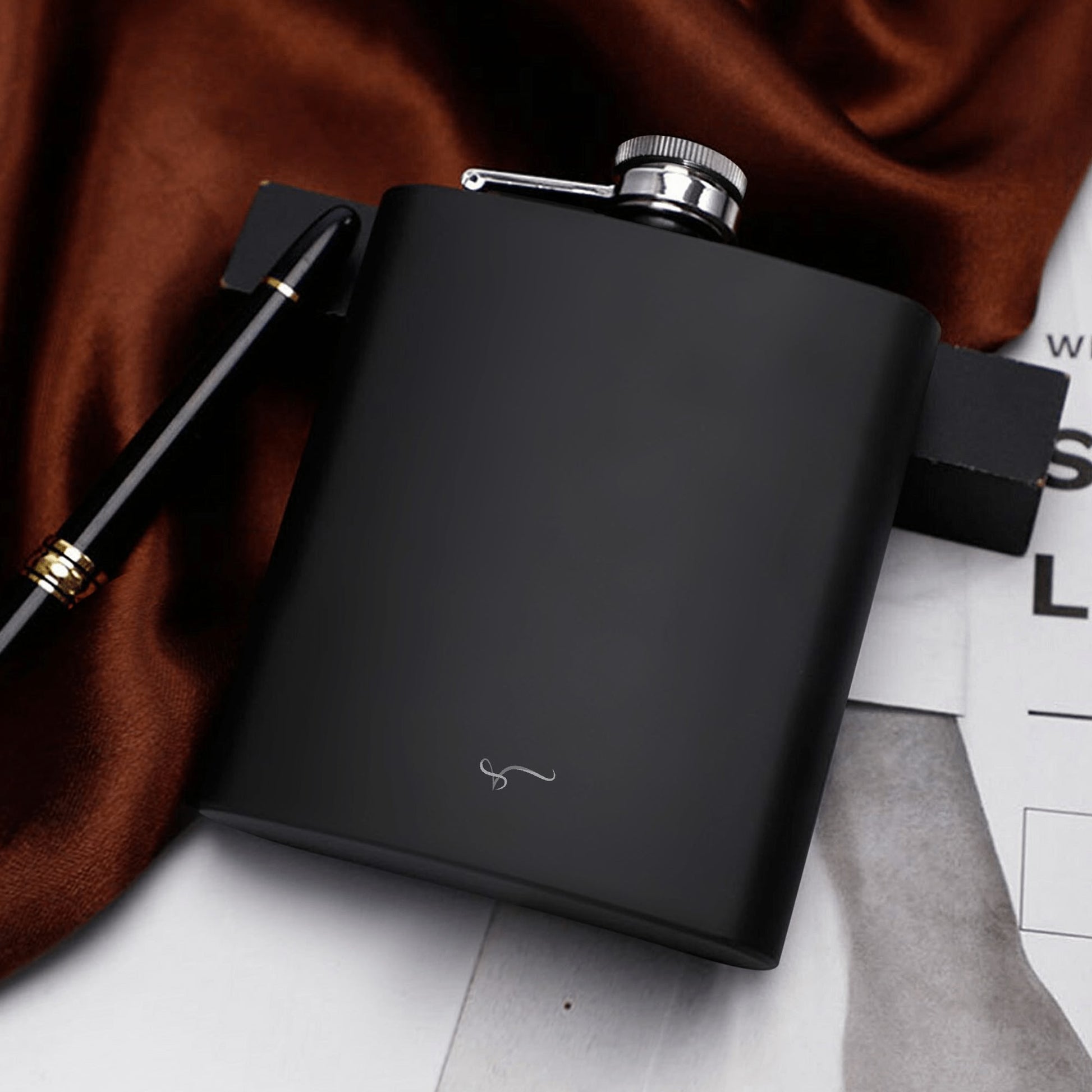 Hip Flask Set 7oz Black Stainless Steel with A Gift Box - Vitalis Collection