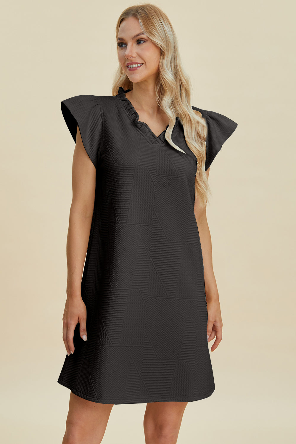 Double Take Full Size Ruffled V-Neck Cap Sleeve Dress - Vitalis Collection