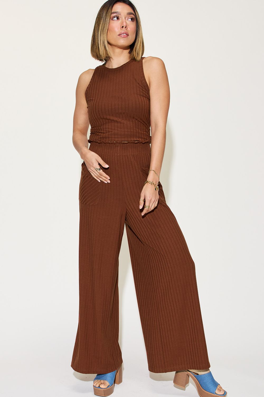 Basic Bae Full Size Ribbed Tank and Wide Leg Pants Set - Vitalis Collection