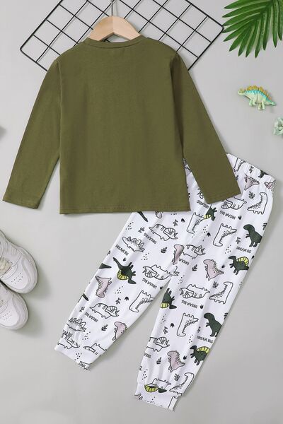 Round Neck Long Sleeve Top and Printed Pants Set - Vitalis Collection