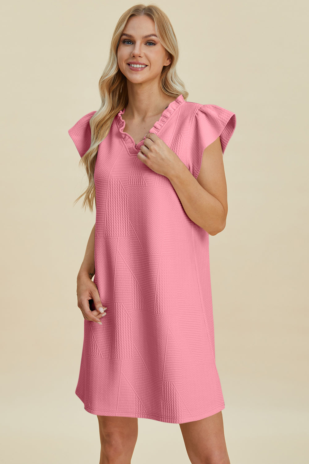 Double Take Full Size Ruffled V-Neck Cap Sleeve Dress - Vitalis Collection