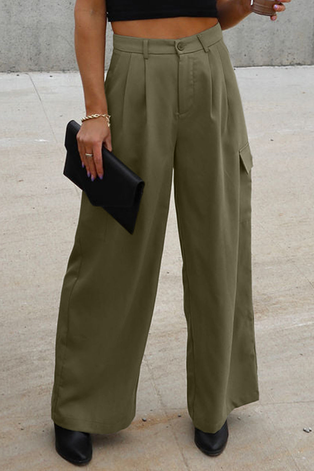 Ruched Wide Leg Pants with Pockets - Vitalis Collection