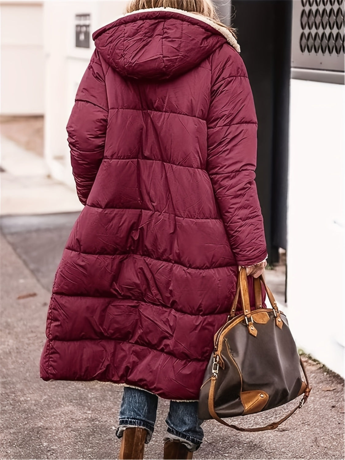 Full Size Zip Up Sherpa Hooded Coat - Vitalis Collection