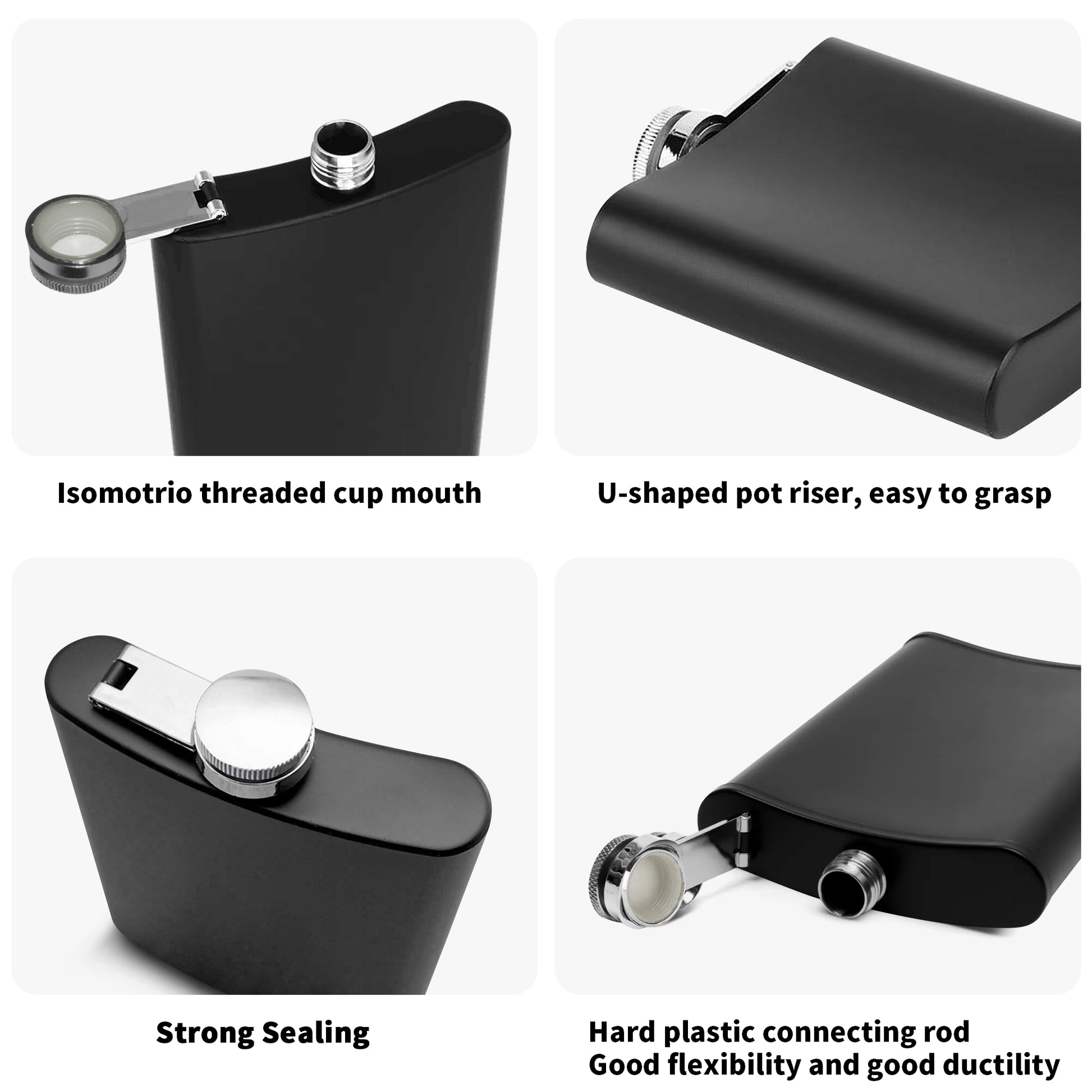 Hip Flask Set 7oz Black Stainless Steel with A Gift Box - Vitalis Collection