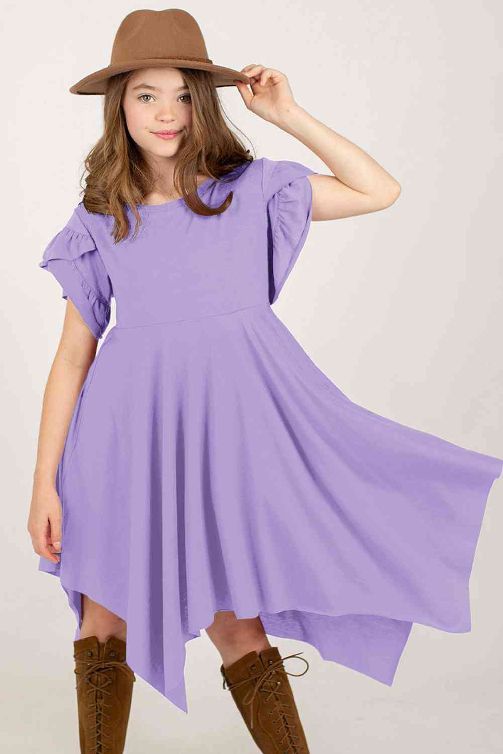 Round Neck Petal Sleeve Dress - Vitalis Collection