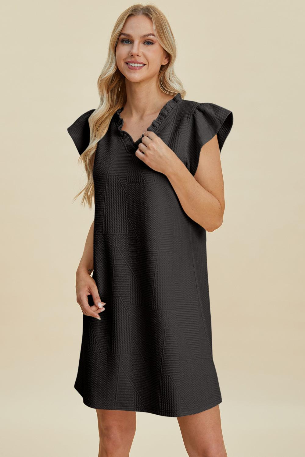 Double Take Full Size Ruffled V-Neck Cap Sleeve Dress - Vitalis Collection