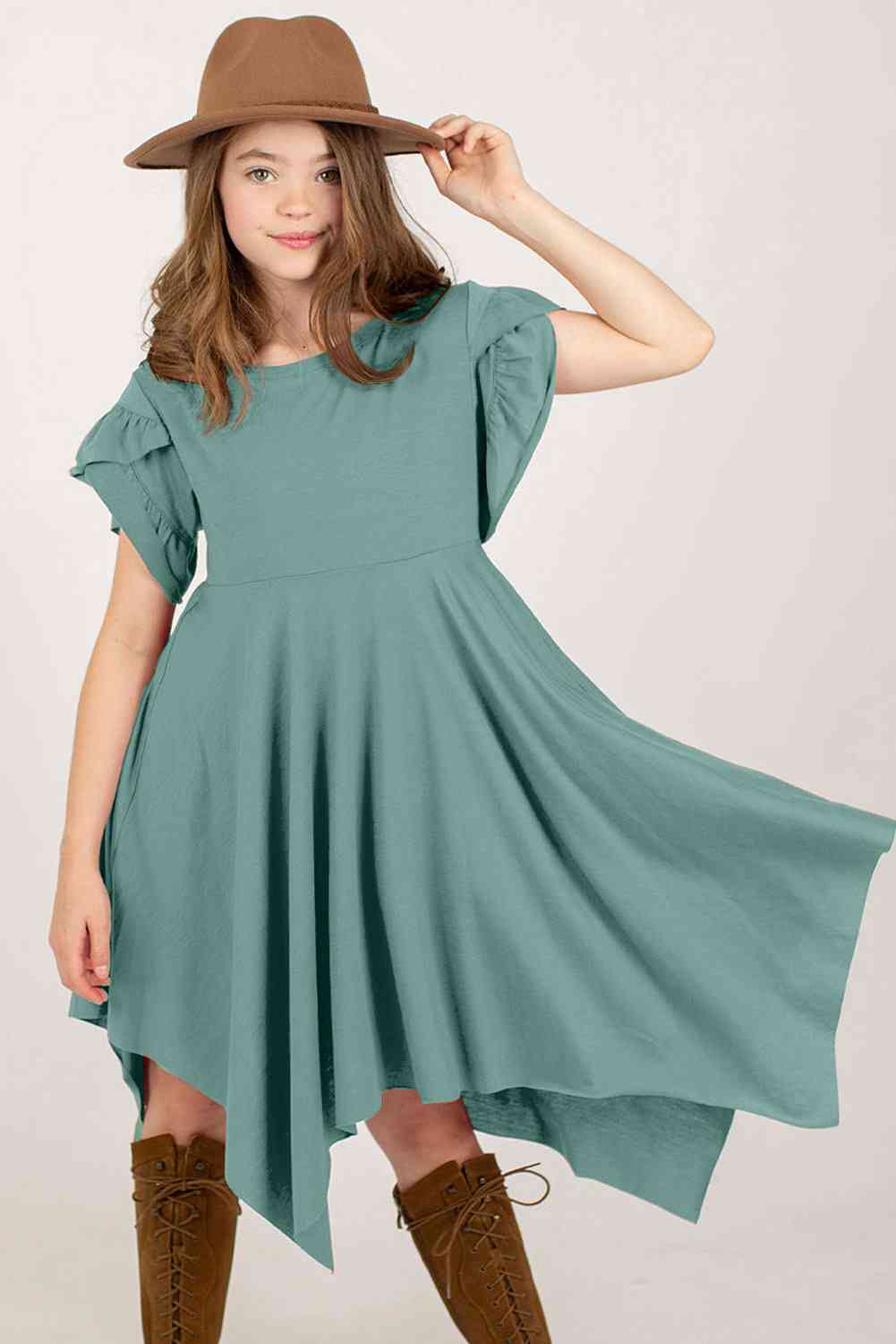 Round Neck Petal Sleeve Dress - Vitalis Collection