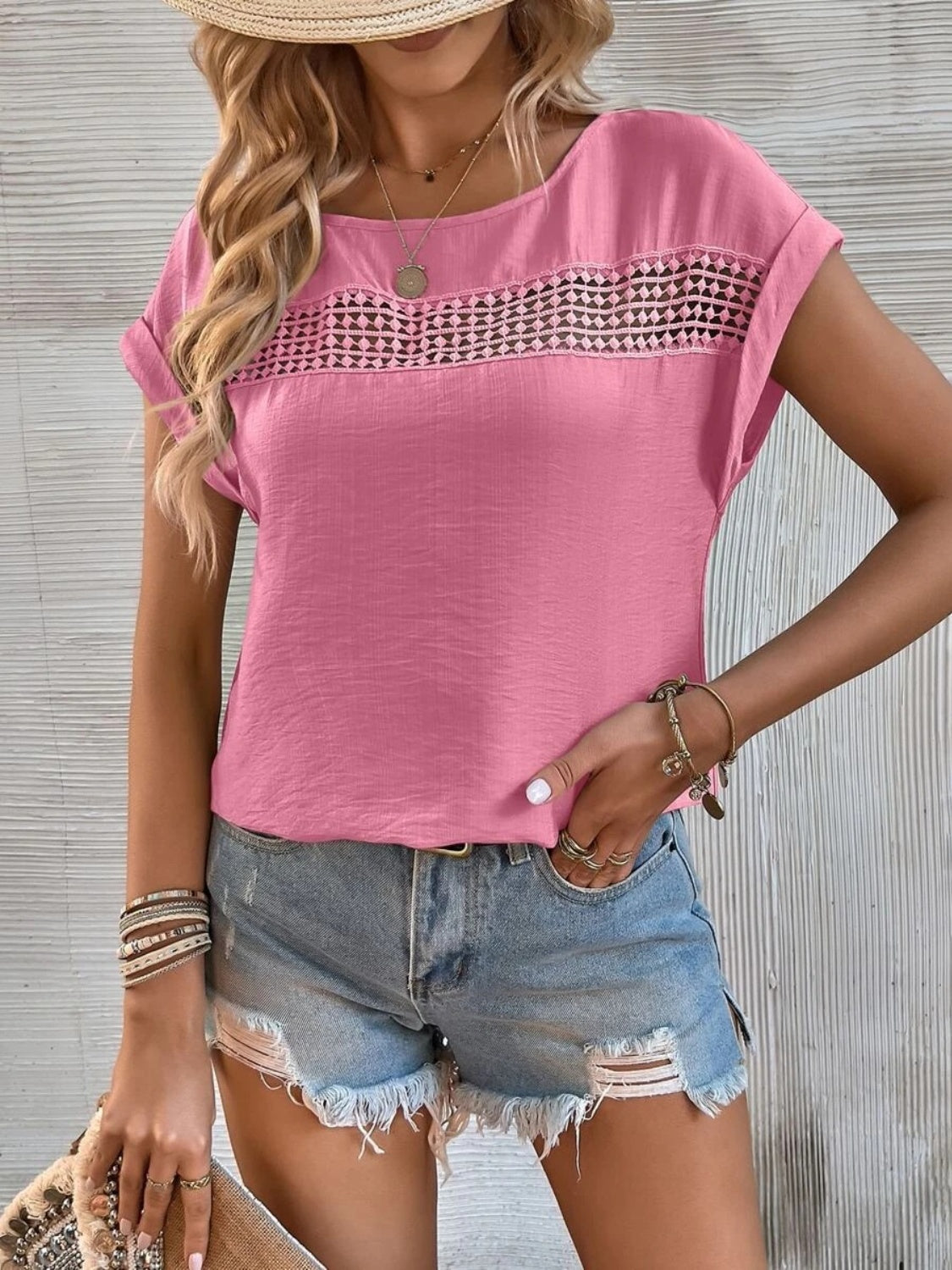 Cutout Round Neck Short Sleeve Top - Vitalis Collection
