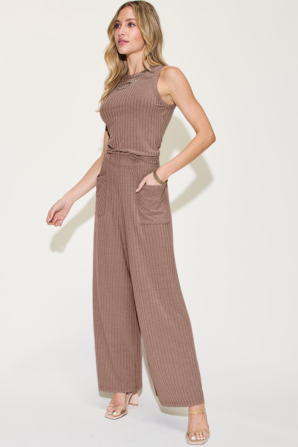 Basic Bae Full Size Ribbed Tank and Wide Leg Pants Set - Vitalis Collection
