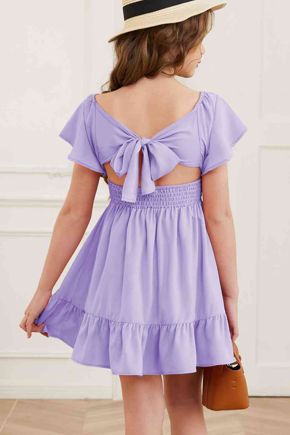 Ruffle Hem Tie-Back Flutter Sleeve Dress - Vitalis Collection