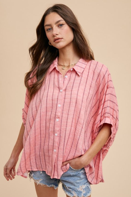 Striped Button Up Half Sleeve Shirt - Vitalis Collection
