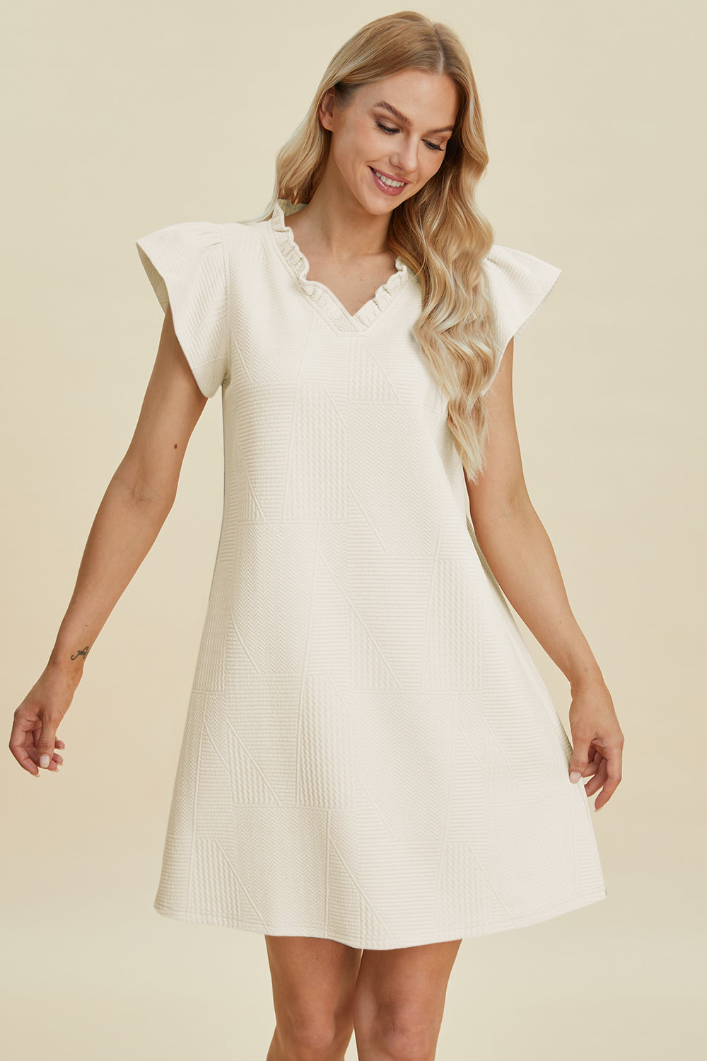 Double Take Full Size Ruffled V-Neck Cap Sleeve Dress - Vitalis Collection