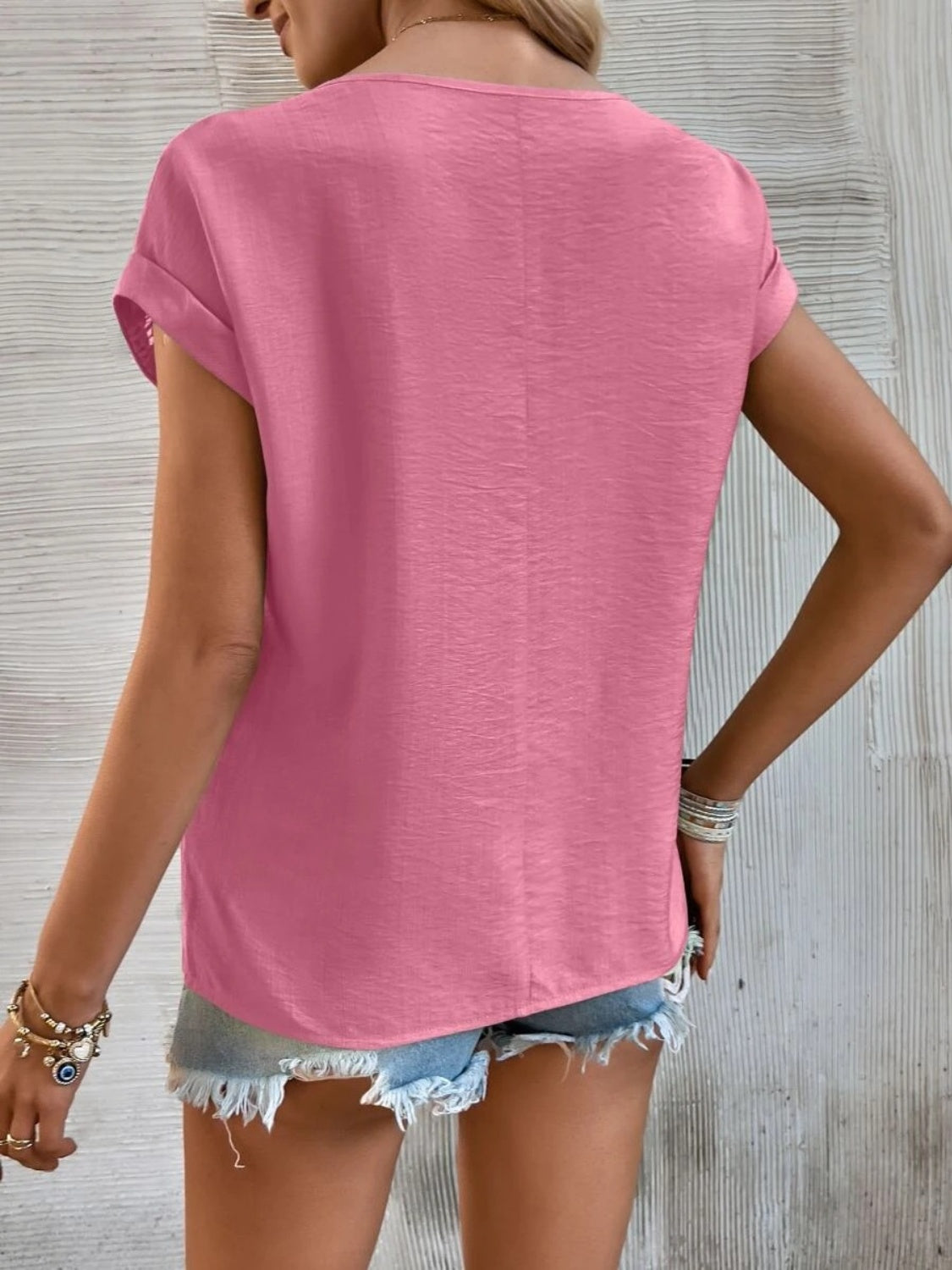 Cutout Round Neck Short Sleeve Top - Vitalis Collection