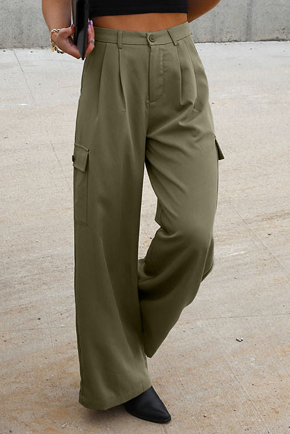 Ruched Wide Leg Pants with Pockets - Vitalis Collection