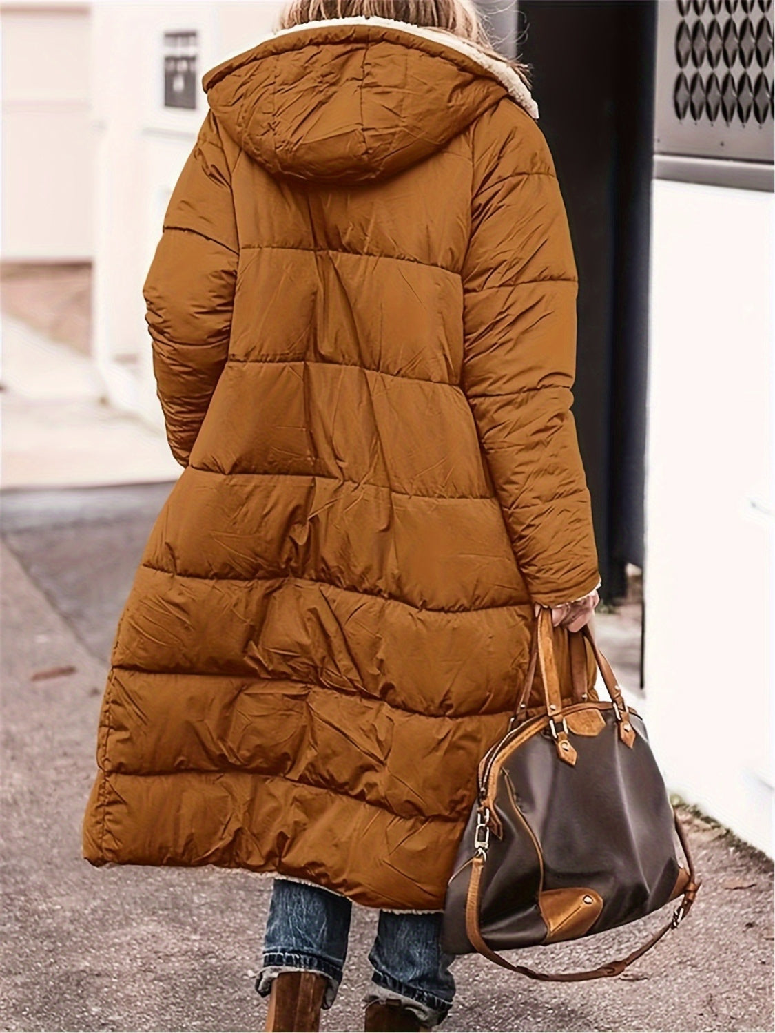 Full Size Zip Up Sherpa Hooded Coat - Vitalis Collection