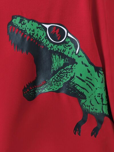 Dinosaur Round Neck Long Sleeve Top and Distressed Pants Set - Vitalis Collection