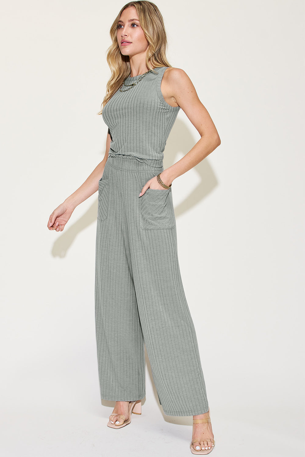 Basic Bae Full Size Ribbed Tank and Wide Leg Pants Set - Vitalis Collection