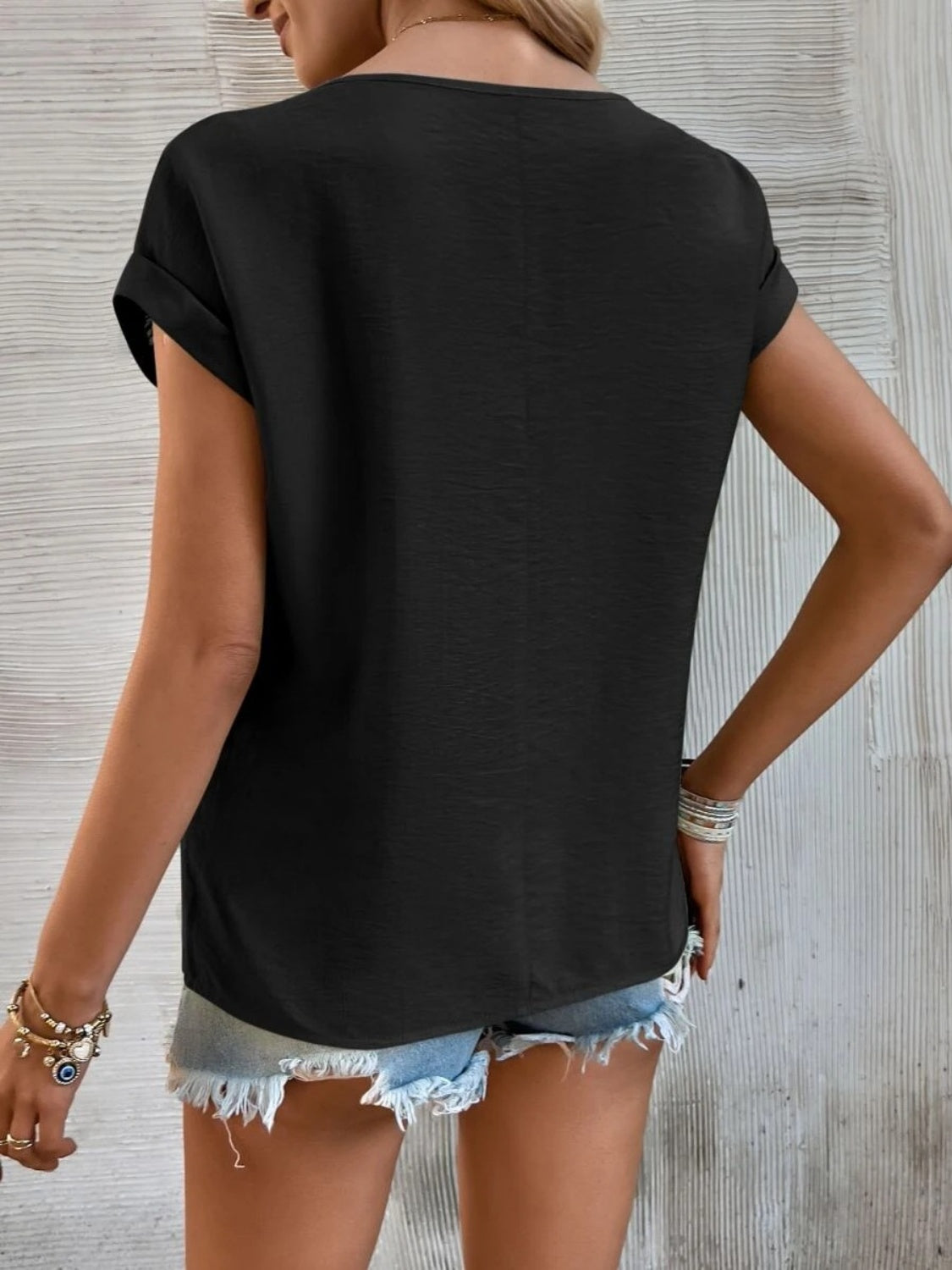 Cutout Round Neck Short Sleeve Top - Vitalis Collection