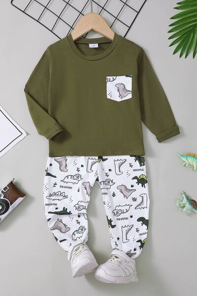 Round Neck Long Sleeve Top and Printed Pants Set - Vitalis Collection