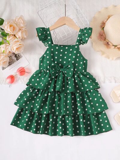 Bow Polka Dot Square Neck Layered Dress - Vitalis Collection