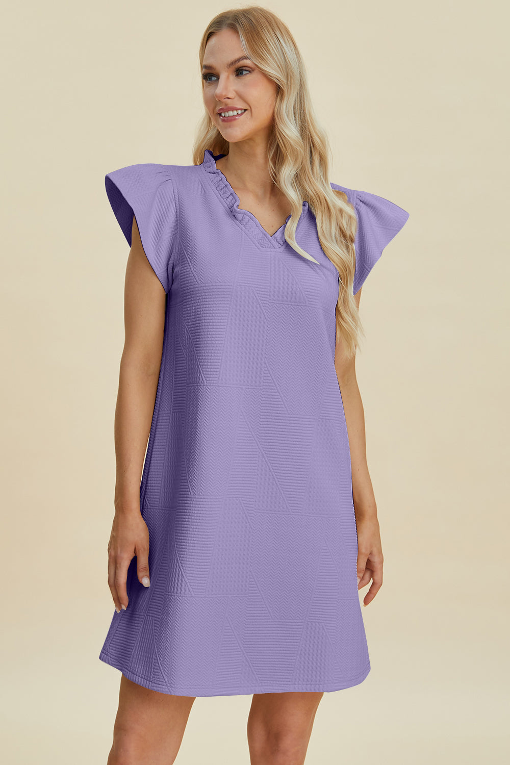 Double Take Full Size Ruffled V-Neck Cap Sleeve Dress - Vitalis Collection