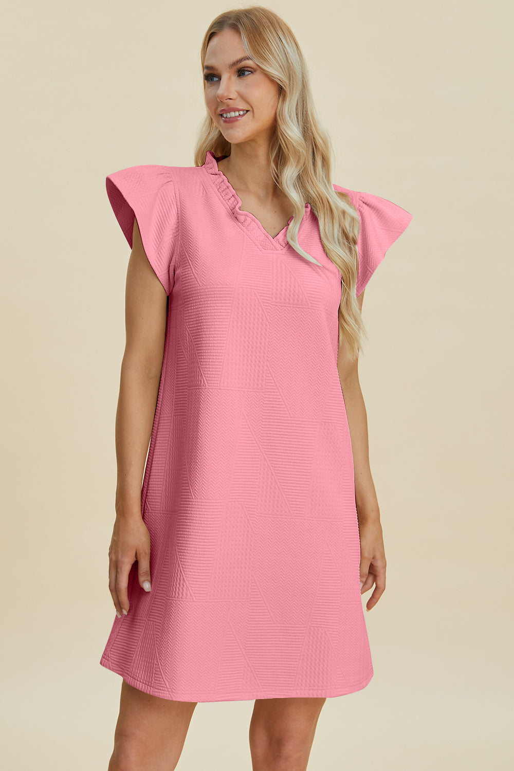 Double Take Full Size Ruffled V-Neck Cap Sleeve Dress - Vitalis Collection