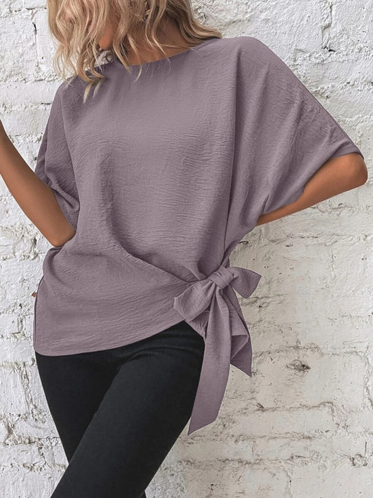 Knotted Round Neck Half Sleeve Blouse - Vitalis Collection
