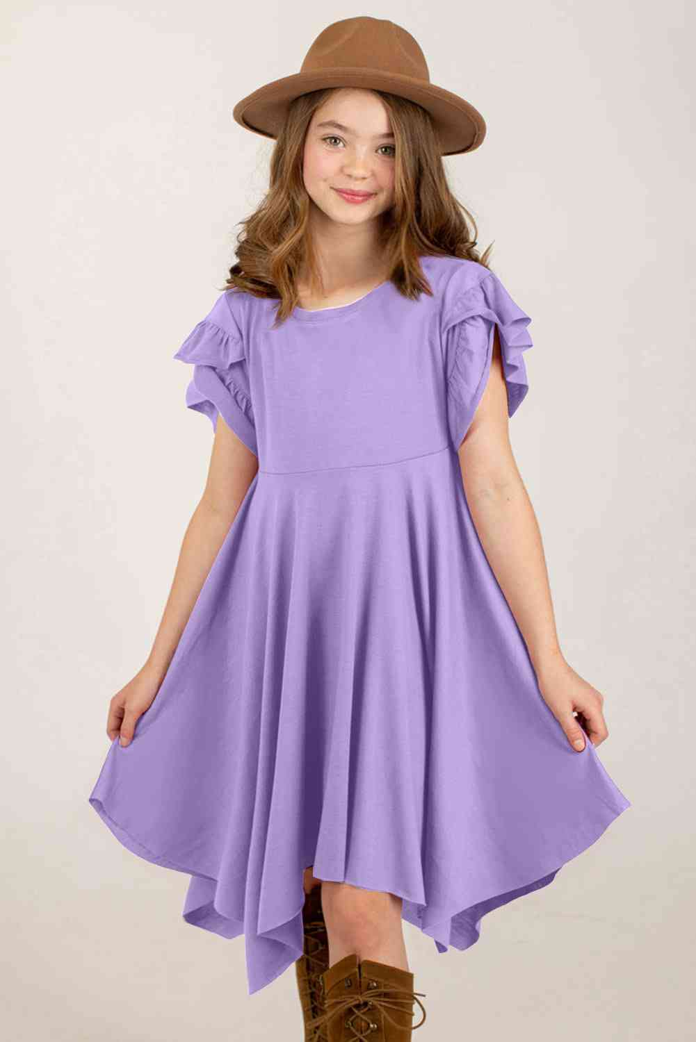 Round Neck Petal Sleeve Dress - Vitalis Collection