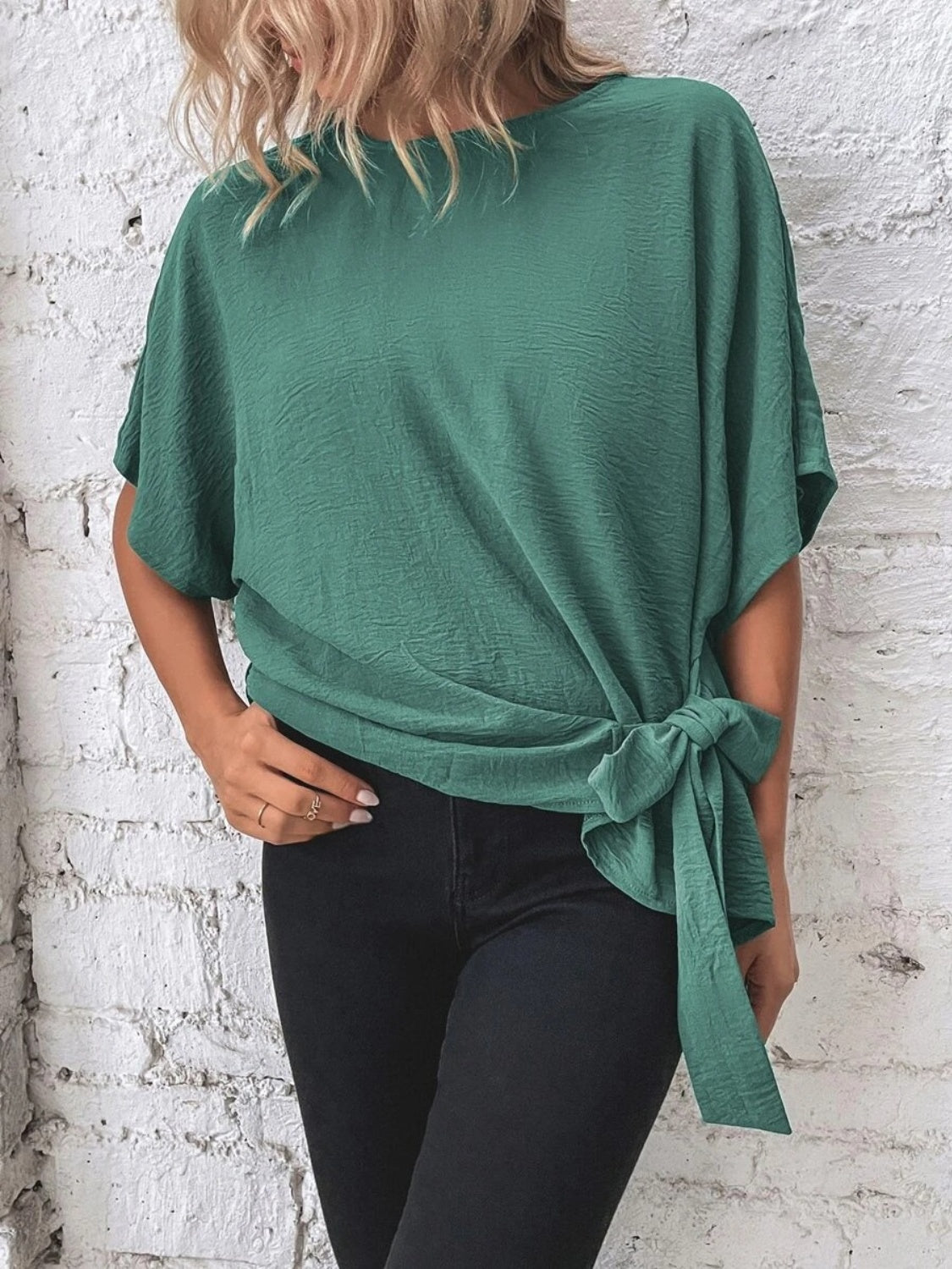 Knotted Round Neck Half Sleeve Blouse - Vitalis Collection