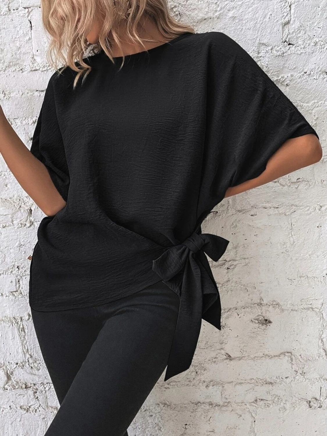 Knotted Round Neck Half Sleeve Blouse - Vitalis Collection