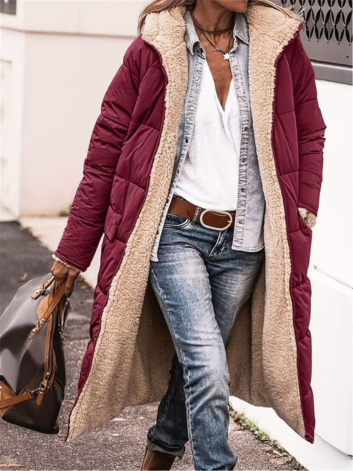 Full Size Zip Up Sherpa Hooded Coat - Vitalis Collection