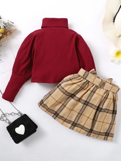 Turtleneck Long Sleeve Top and Skirt Set - Vitalis Collection