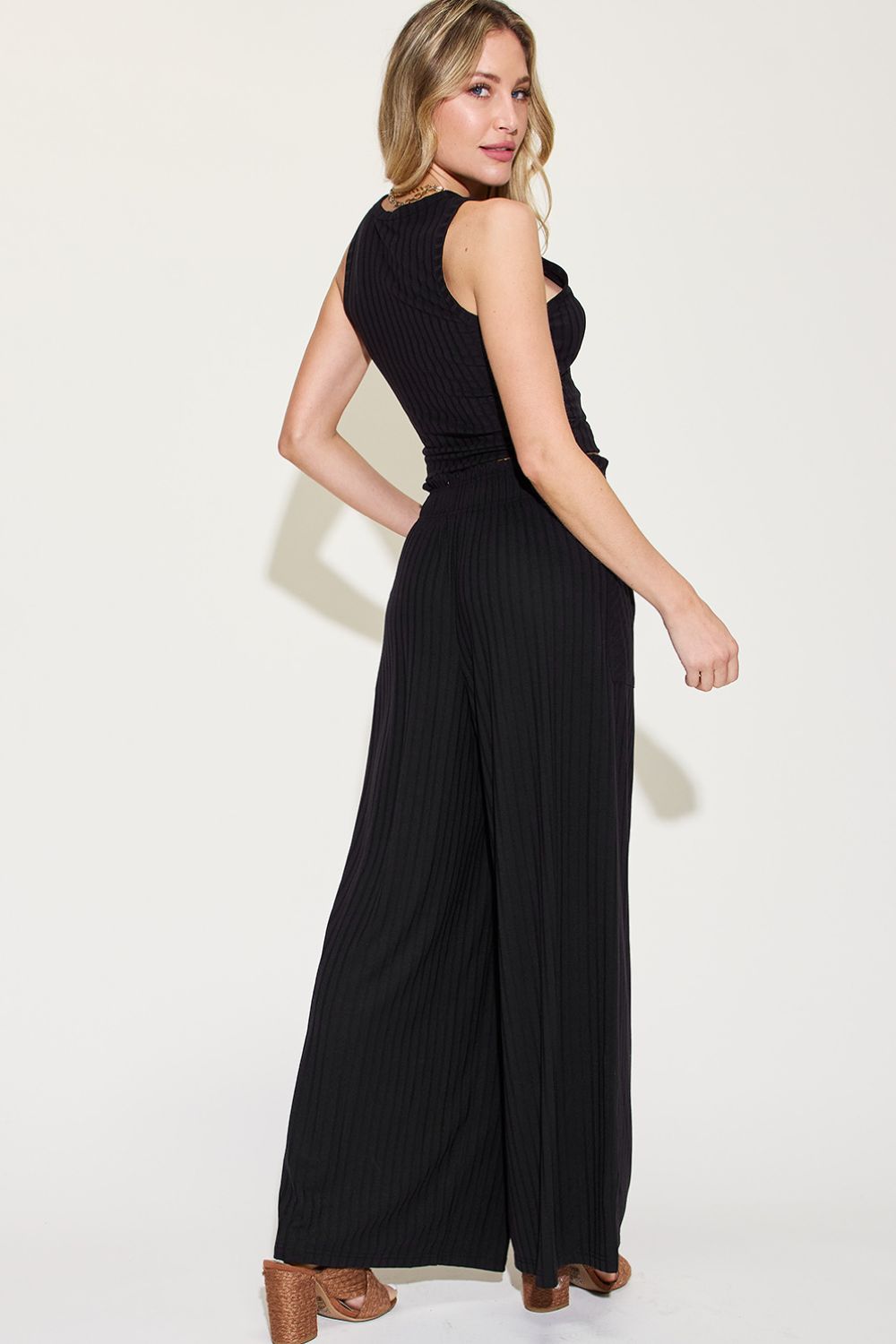 Basic Bae Full Size Ribbed Tank and Wide Leg Pants Set - Vitalis Collection