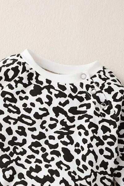 Leopard Round Neck Long Sleeve Top and Pants Set - Vitalis Collection