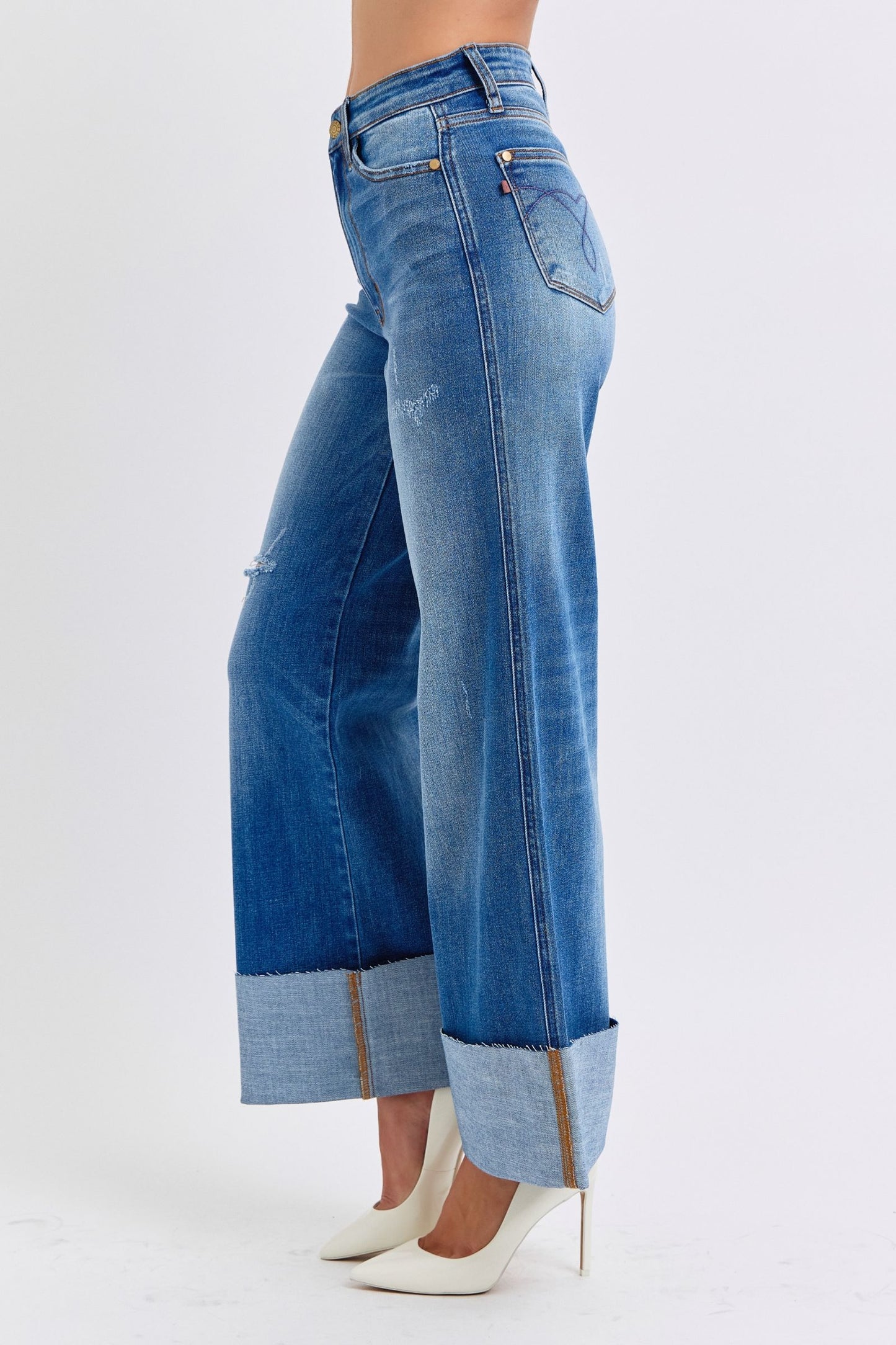 Judy Blue Full Size Distressed High Waist Wide Leg Jeans - Vitalis Collection