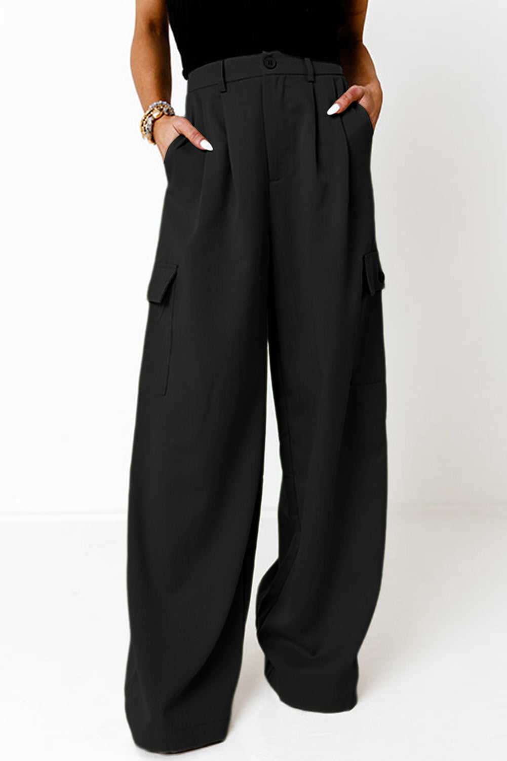 Ruched Wide Leg Pants with Pockets - Vitalis Collection