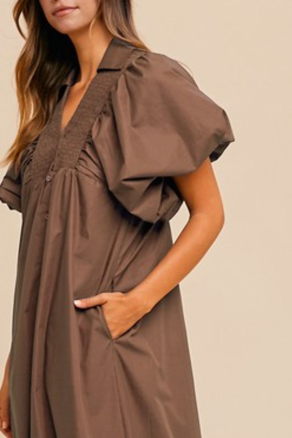 Smocked Puff Sleeve Midi Dress - Vitalis Collection